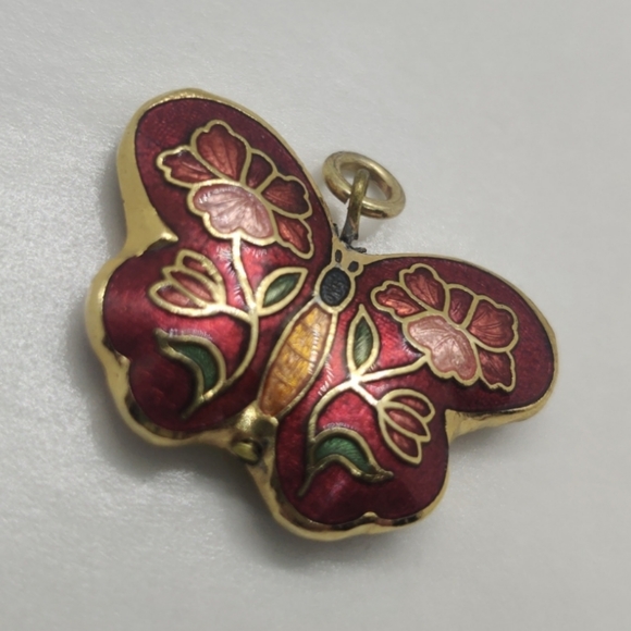 Vintage Cloisonne Enamel Earrings & Butterfly 🦋 Pendant Set - Picture 5 of 13